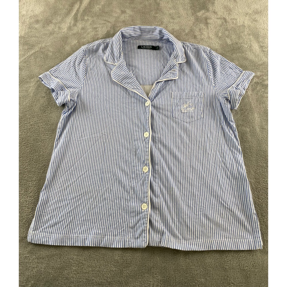 Lauren Ralph Lauren Womens Blue White Striped Pajama Top Short Sleeve Large